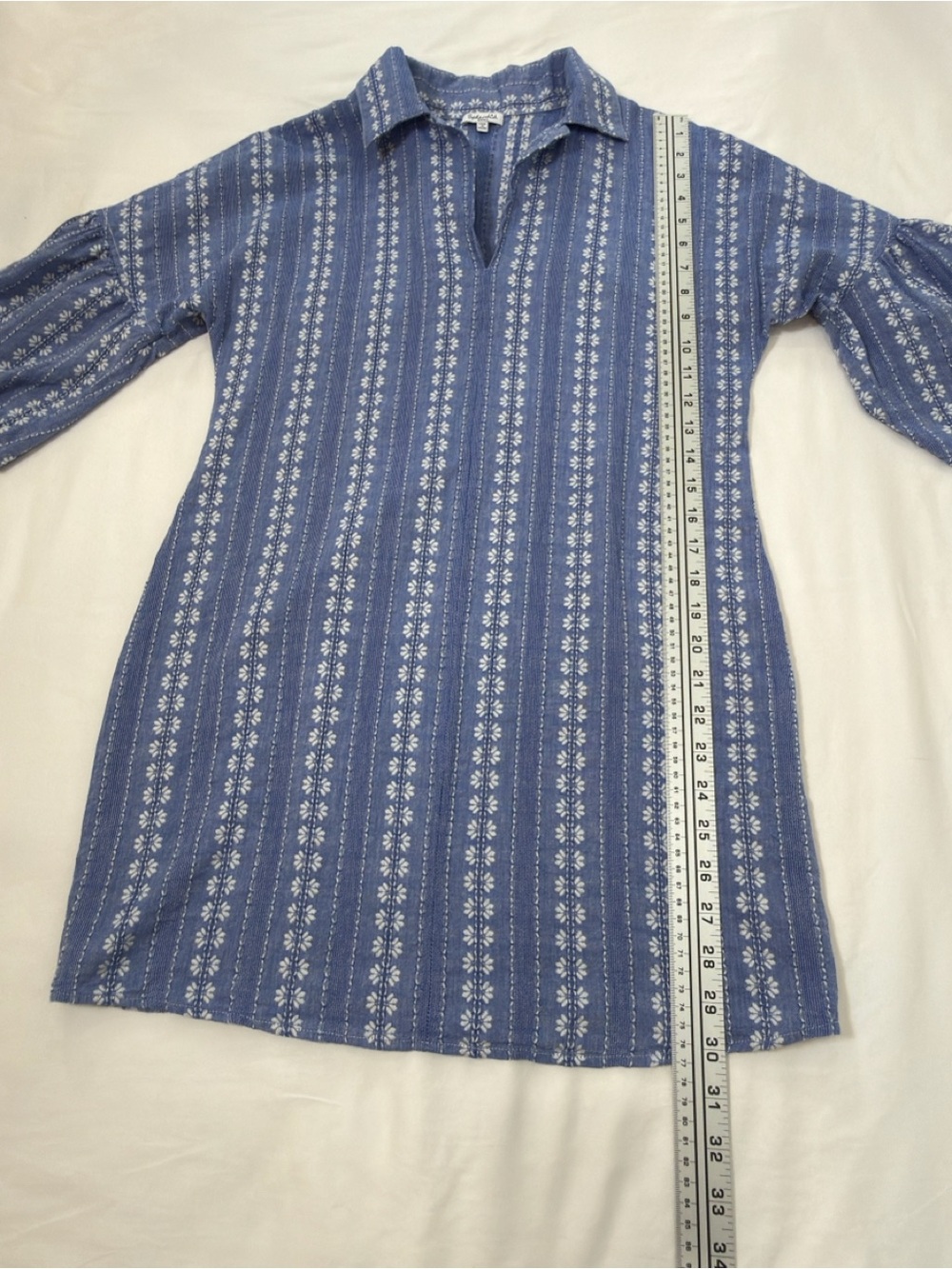 Splendid Chambray Blue and White Printed Mini Dress Dolman Sleeve Tunic - Picture 7 of 8